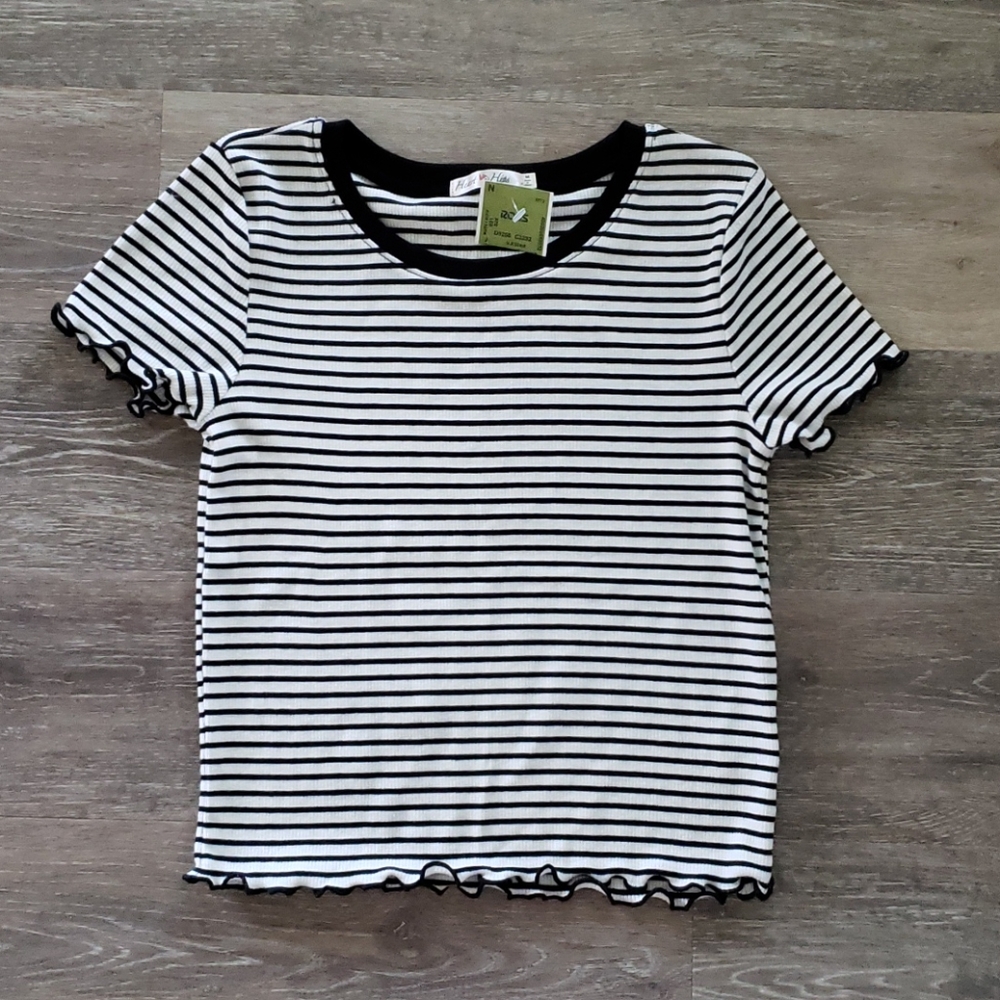 Heart Hips Black and White Striped Crop Top Medium